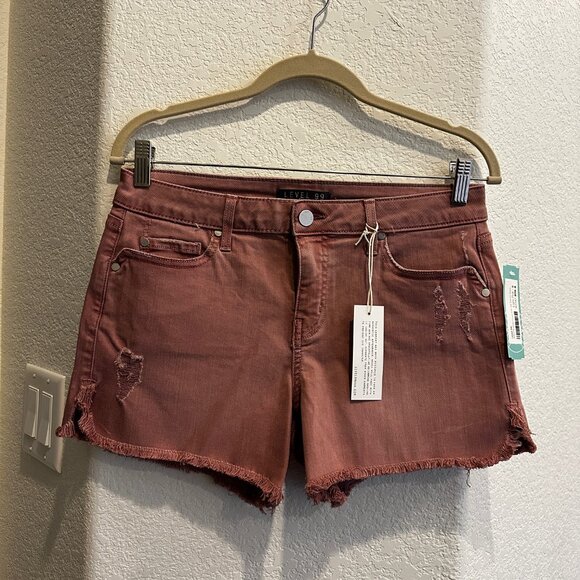 NWT!! Size 8 - Level 99 Adelynn Side Slit Distressed Light Pink Denim Shorts - Picture 10 of 10